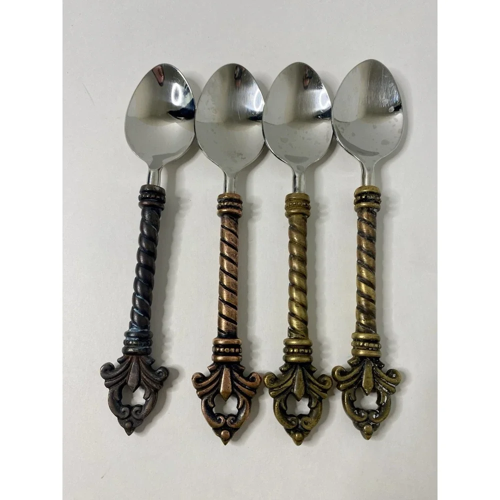 4 Gracious Goods Collection Acanthus Fleur de lis Stainless Soup Spoons 8